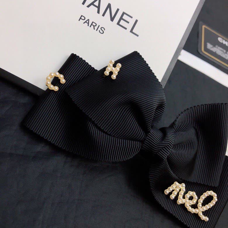 Chanel Paris Black Ribbon Hair Clip